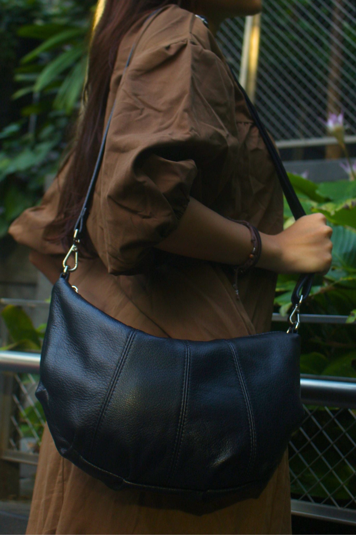 Women's genuine cowhide leather handbag Croissant design