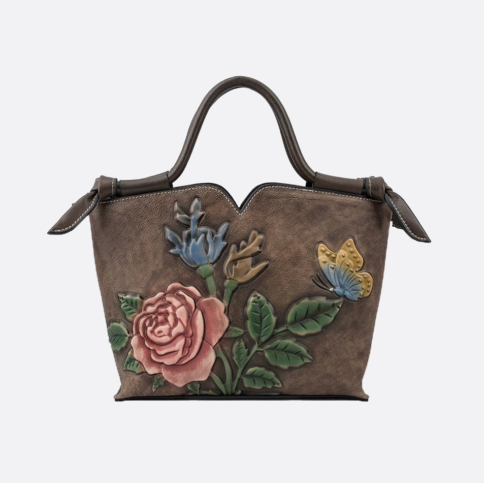 Women's embossed genuine cowhide leather handbag Ellipse design