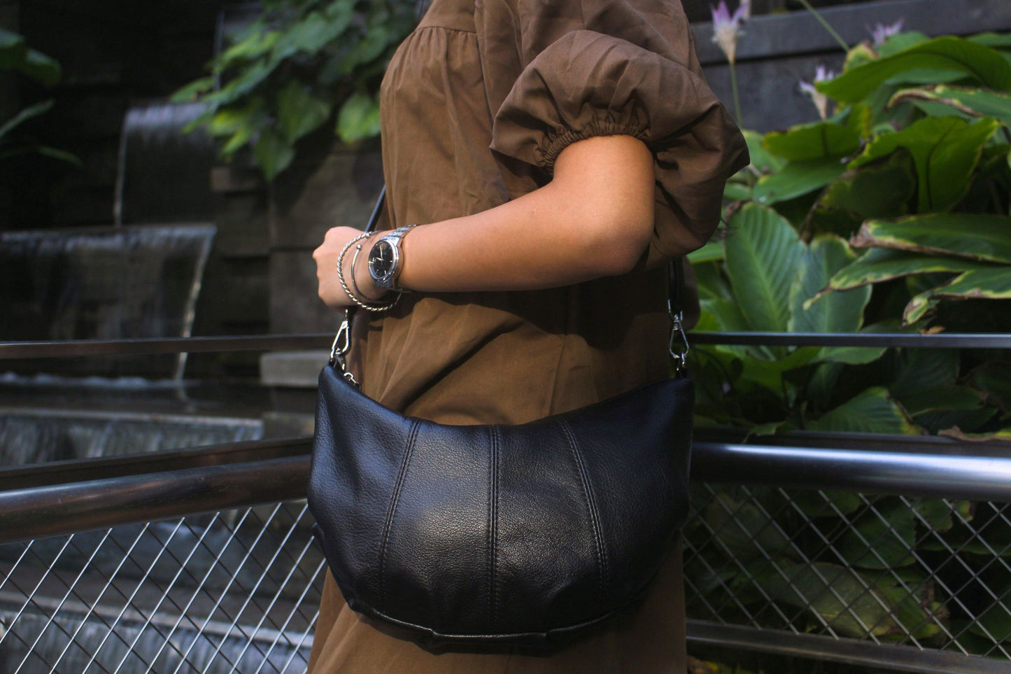 Women's genuine cowhide leather handbag Croissant design