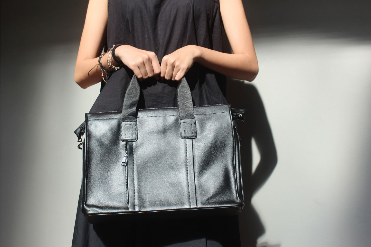 Unisex genuine cowhide leather Potter design briefcase with sling