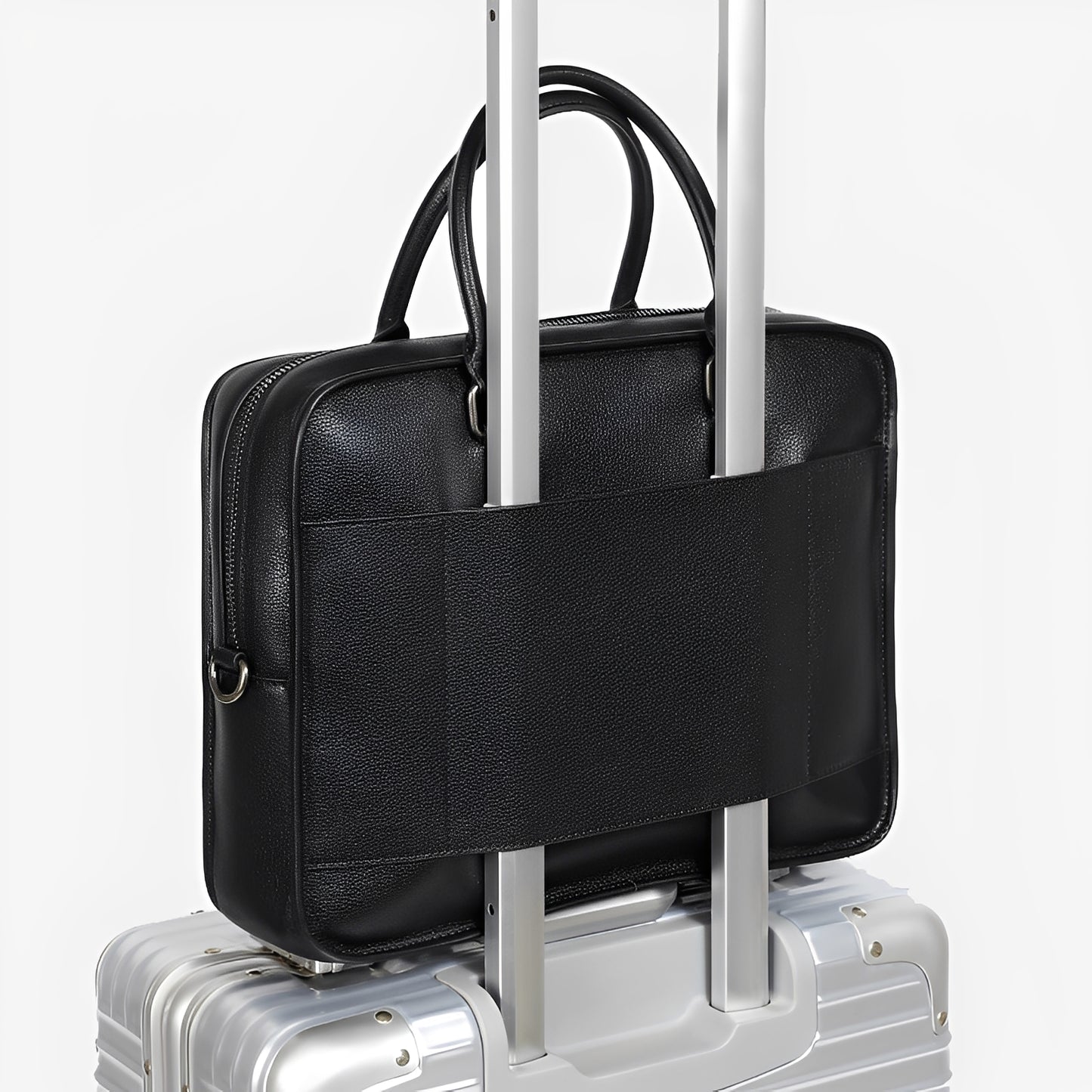 Unisex genuine cowhide leather travel briefcase zip design