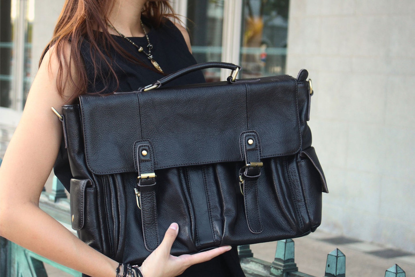 Unisex Women's and Men's genuine cowhide leather satchel briefcase Torba design