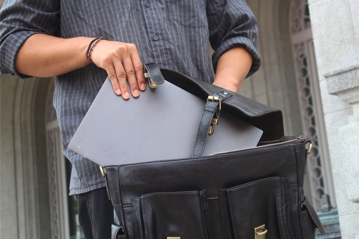 Unisex Women's and Men's genuine cowhide leather satchel briefcase Torba design