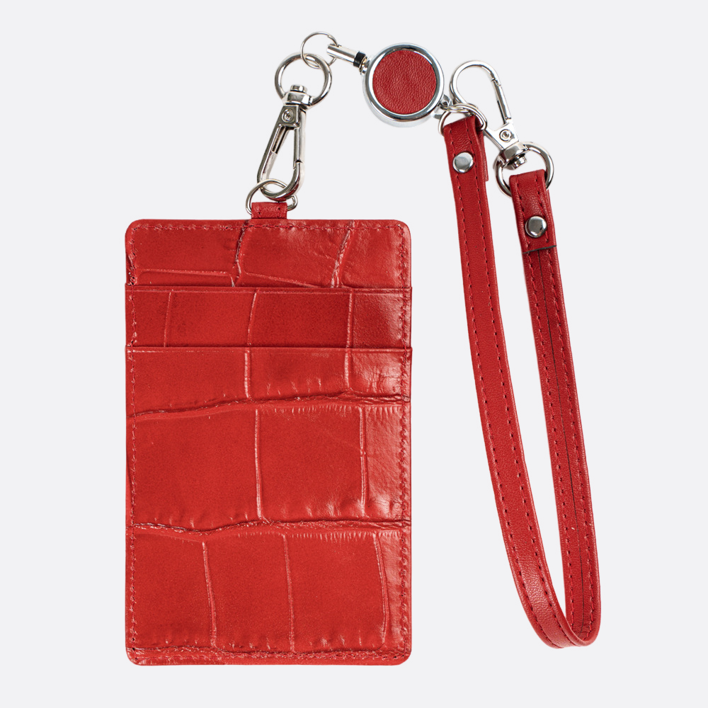 Unisex genuine cowhide leather lanyard with card slots and straps