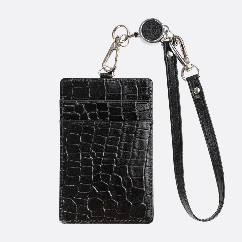 Unisex genuine cowhide leather lanyard with card slots and straps