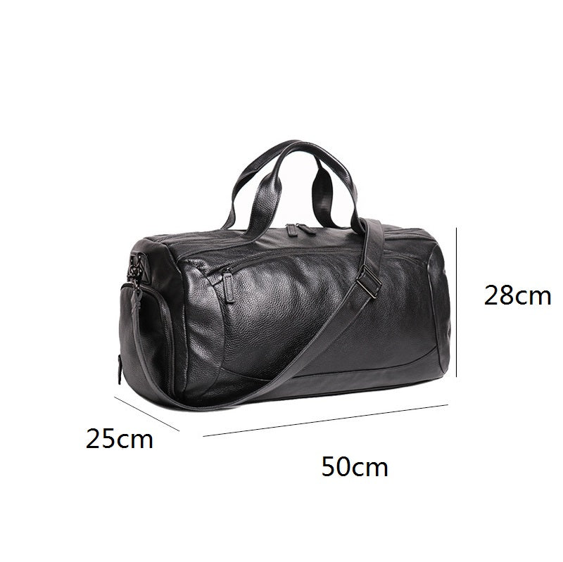 Unisex Women's and Men's genuine cowhide leather duffel travel bag cylinder design