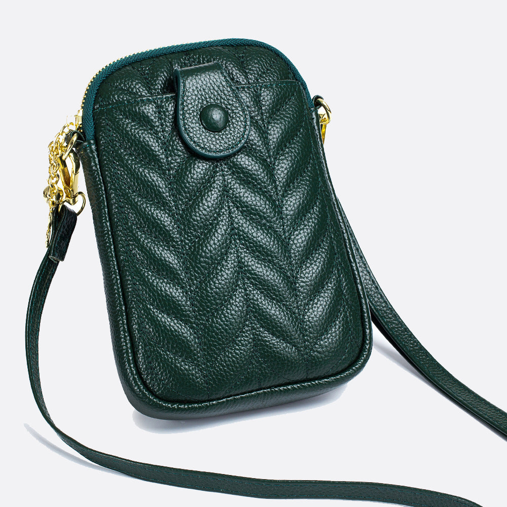 Women's genuine cowhide leather handphone bag Mirren Chevron design