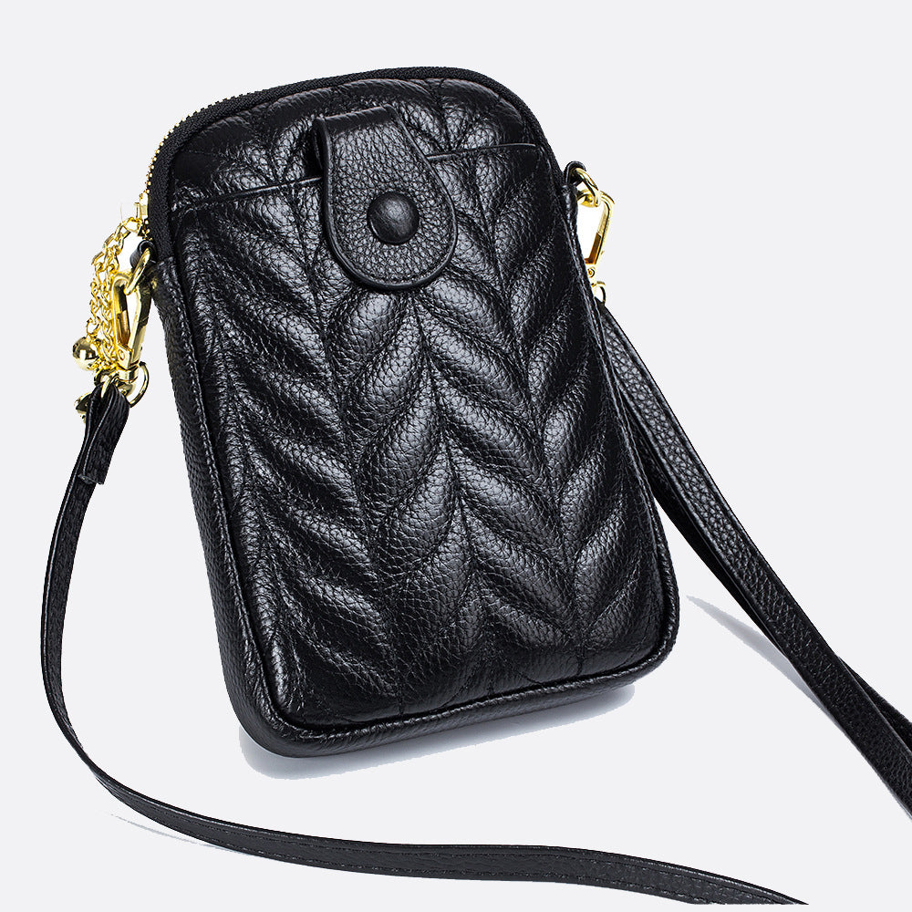 Women's genuine cowhide leather handphone bag Mirren Chevron design