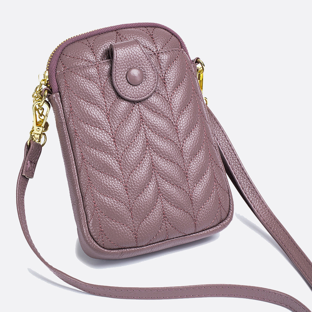 Women's genuine cowhide leather handphone bag Mirren Chevron design