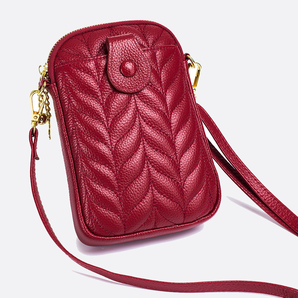 Women's genuine cowhide leather handphone bag Mirren Chevron design