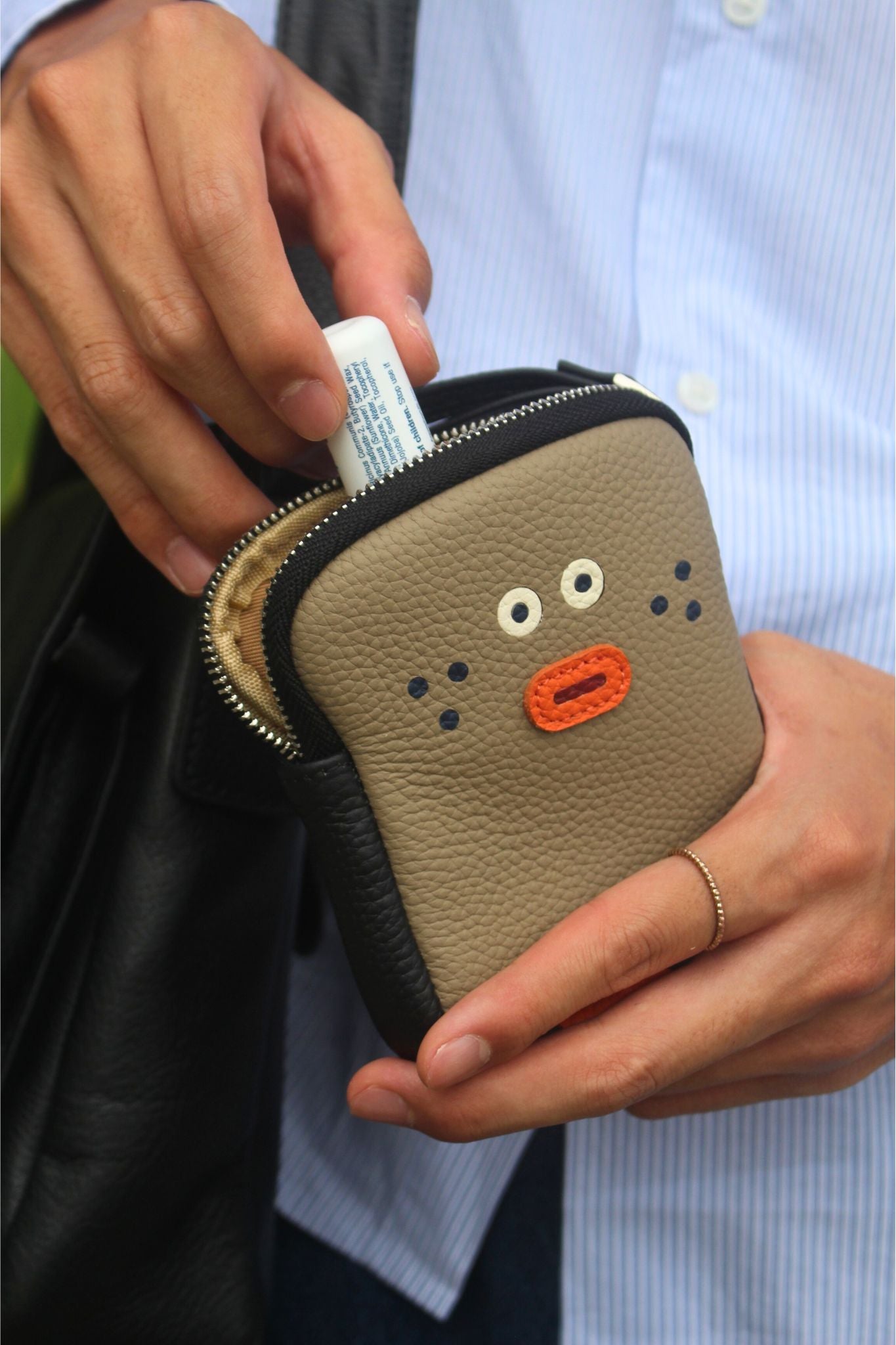 Women's and children's genuine cowhide leather toast design pouch bag charm