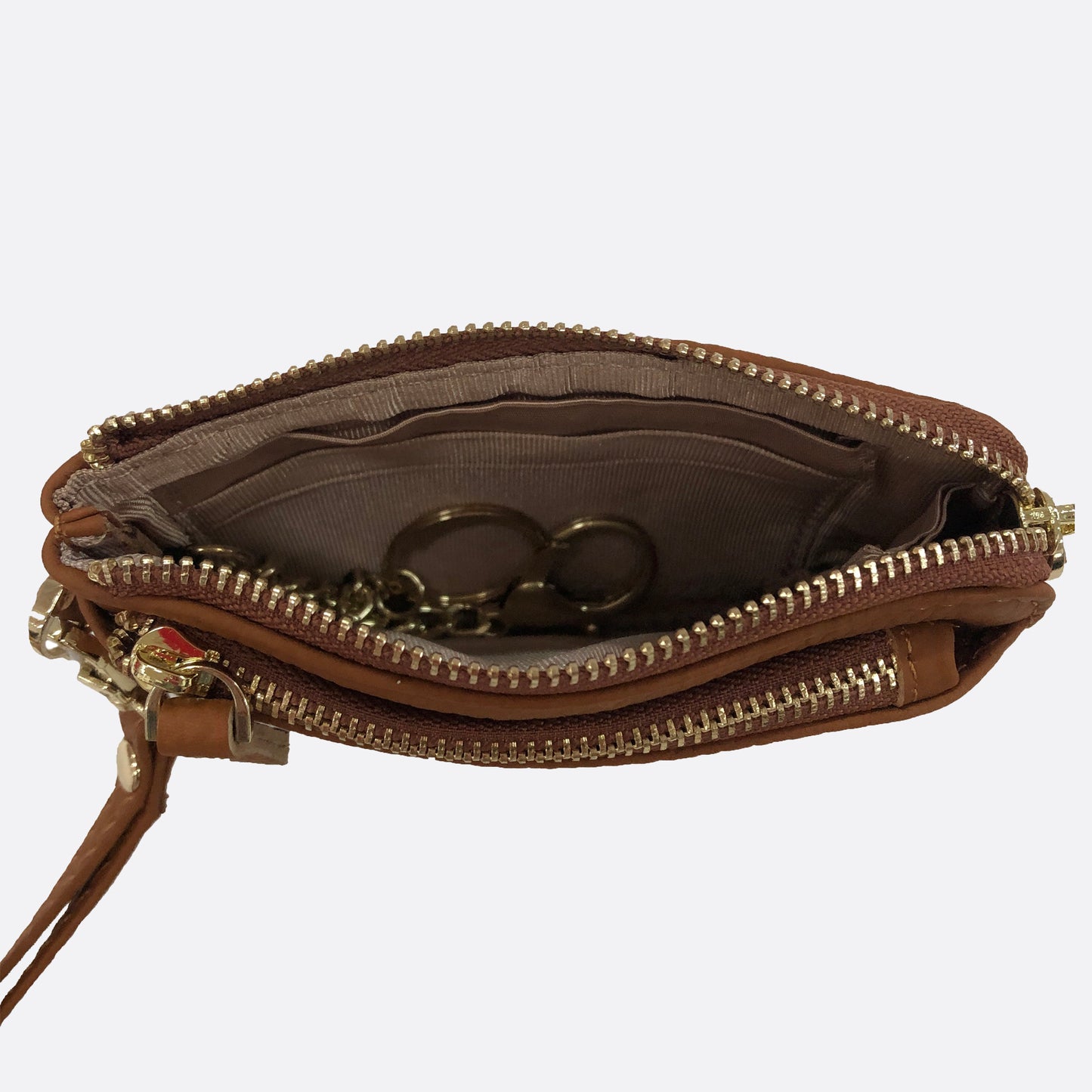 Women's genuine cowhide leather card holder/ short pouch Triple zip design