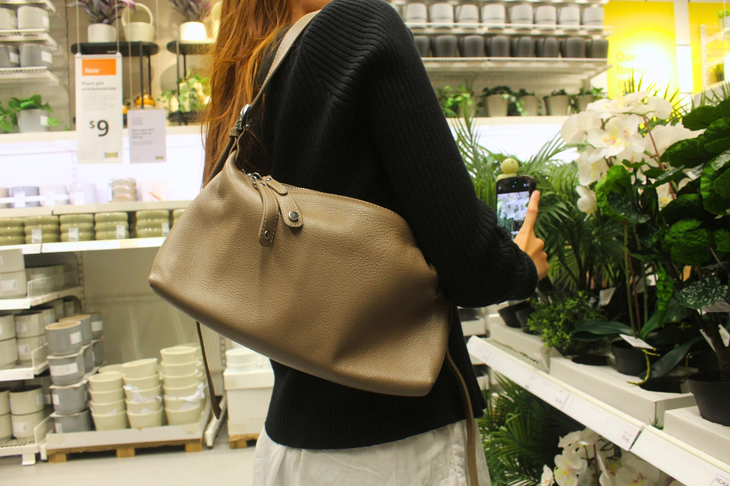 Women's genuine cowhide leather handbag Ingot design