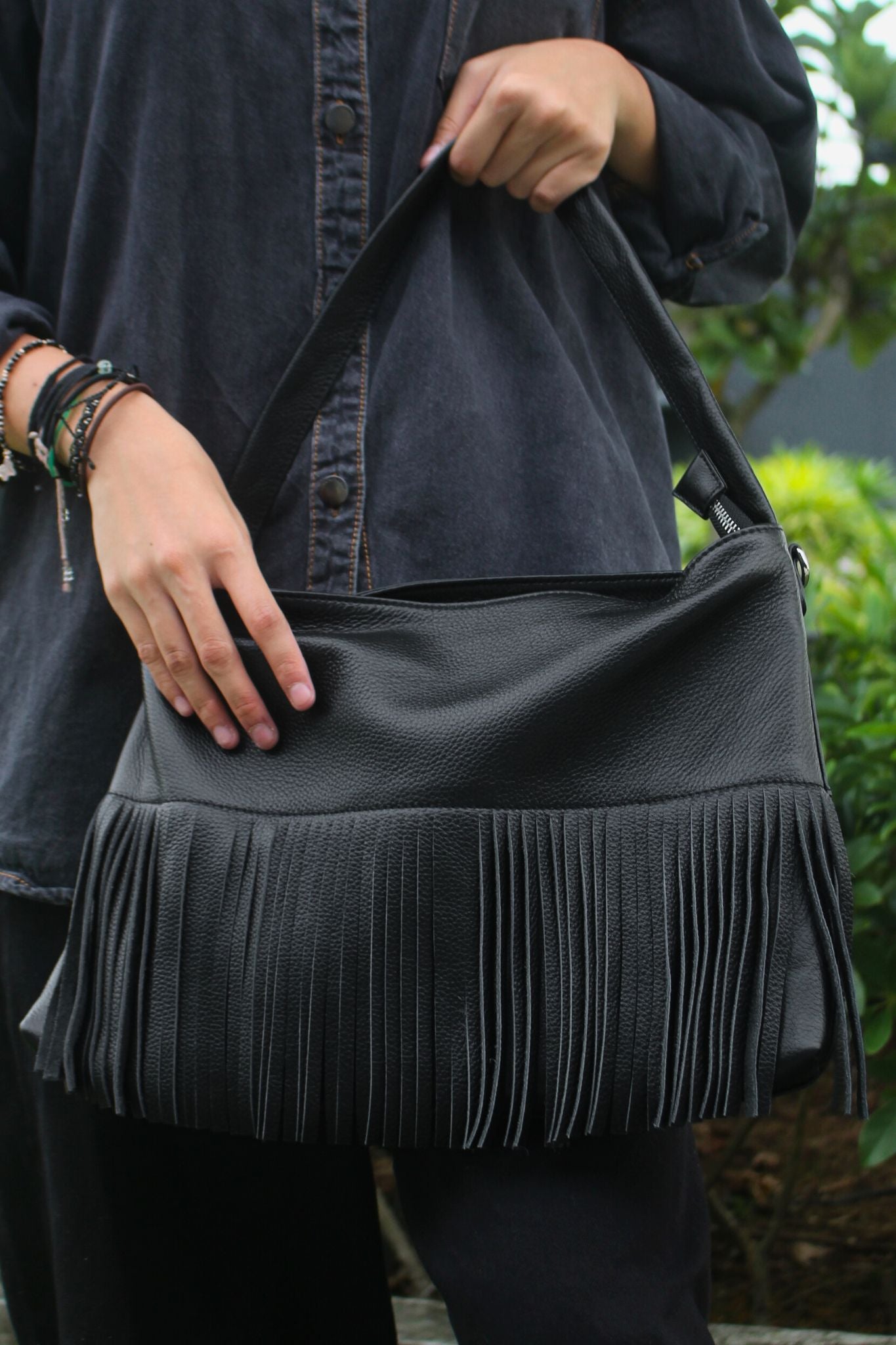 Women's genuine cowhide leather hobo bag Tassel Dilla V2 design