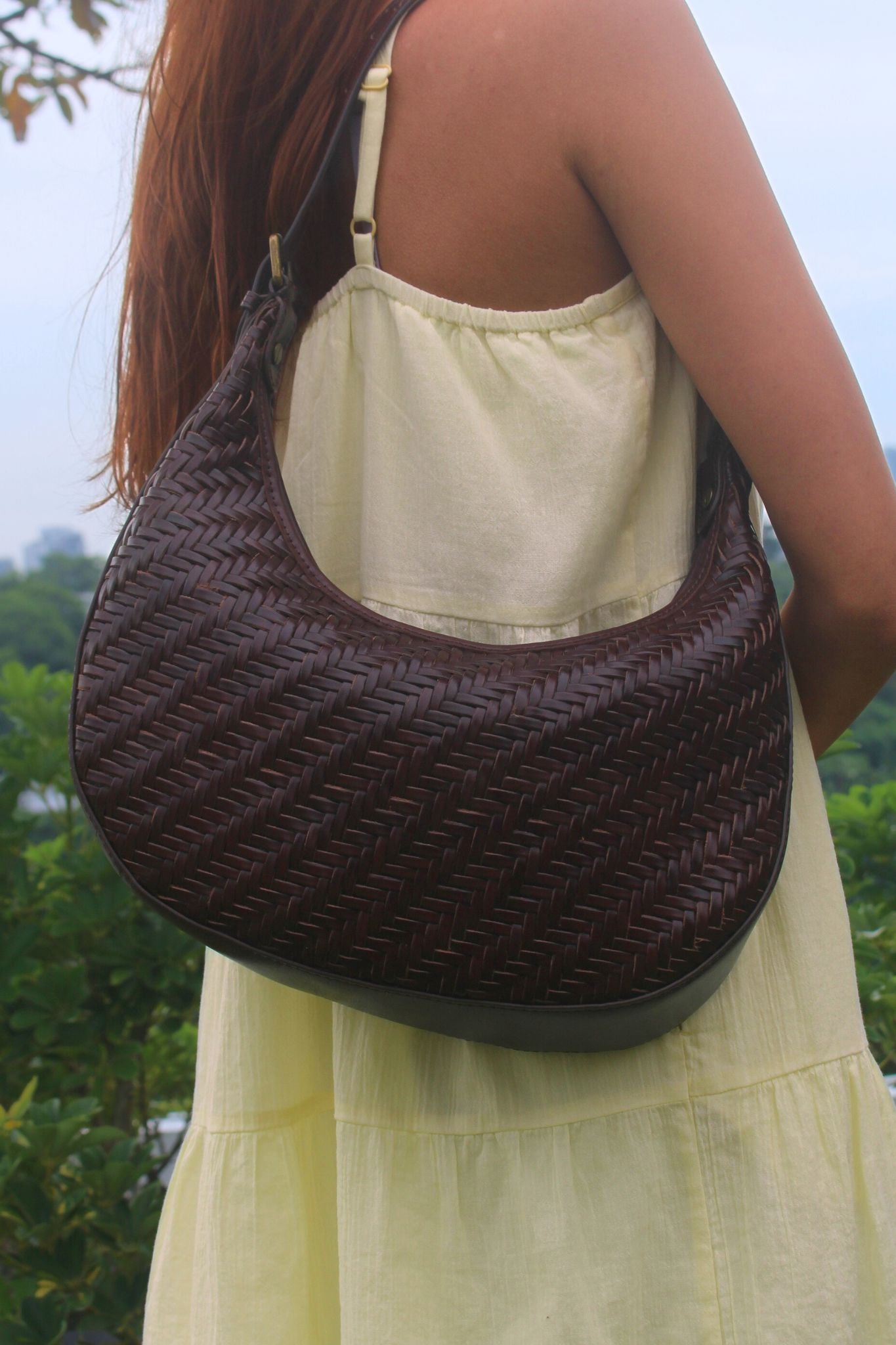 Women's handwoven genuine cowhide leather hobo handbag edgar design