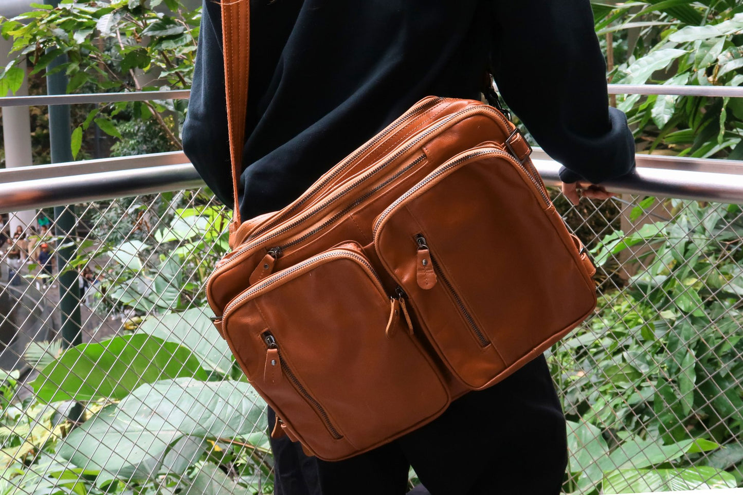 Unisex cowhide leather 3 in 1 backpack briefcase with sling
