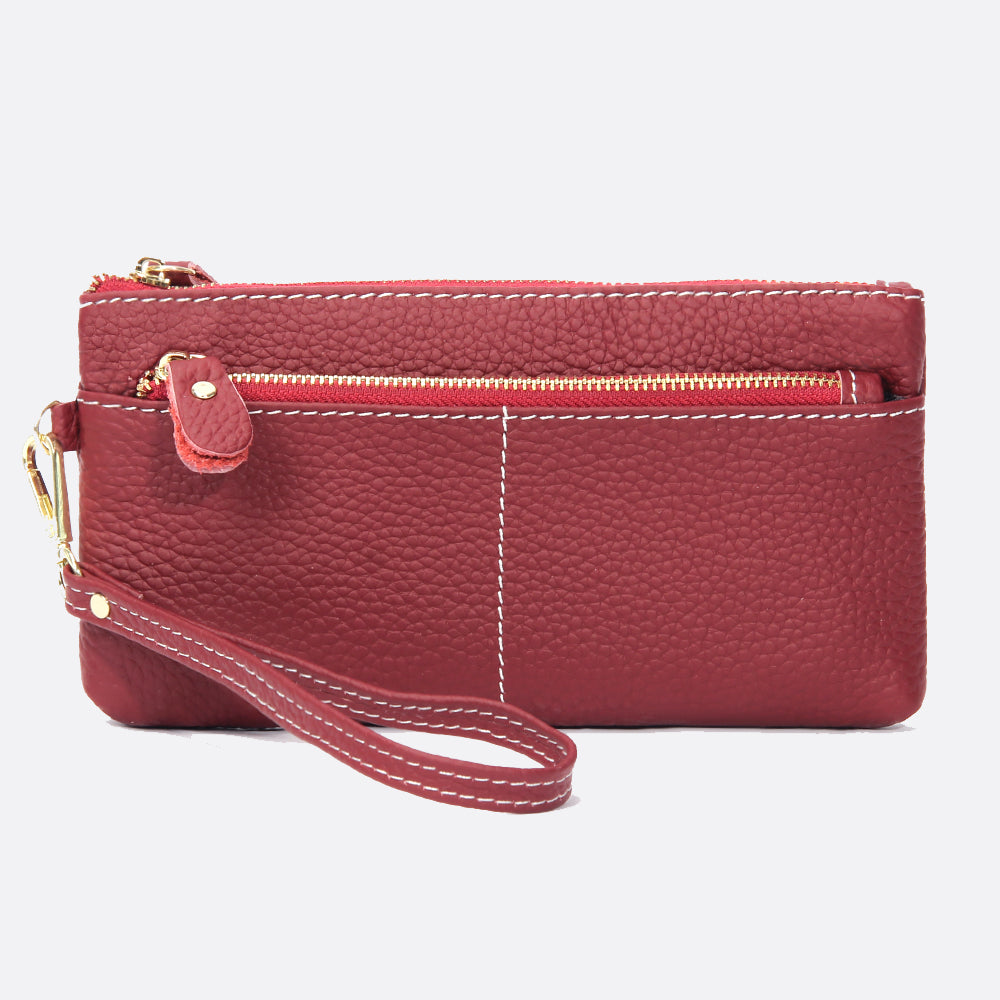 Women's genuine cowhide leather long card holder/pouch Triple zip V2 design