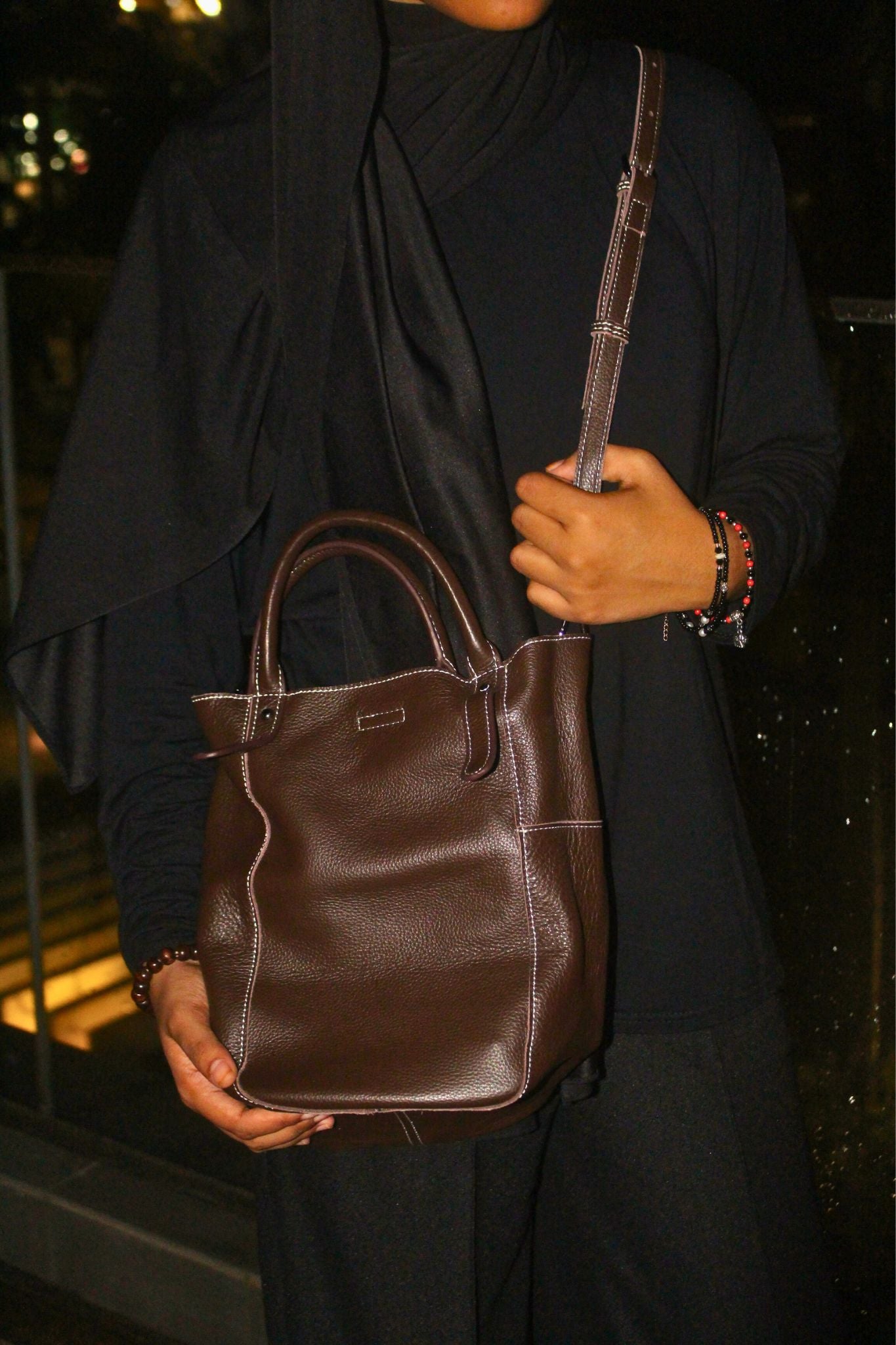 Women's genuine cowhide leather handbag Basket Lock design-dual carry version
