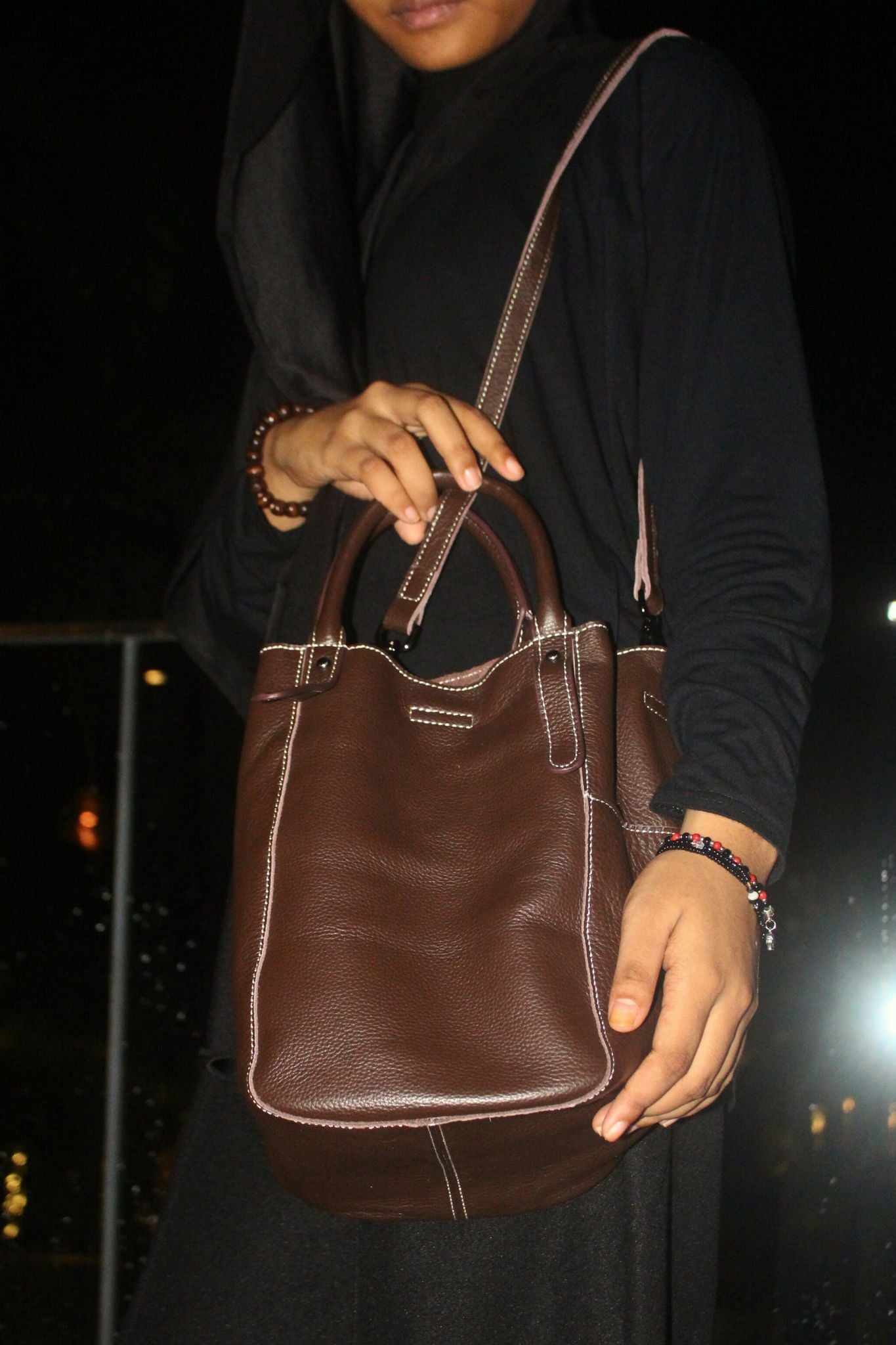 Women's genuine cowhide leather handbag Basket Lock design-dual carry version