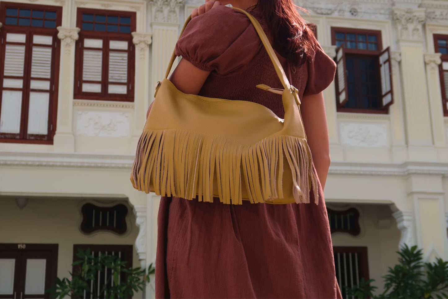 Women's genuine cowhide leather hobo bag Tassel Dilla V2 design