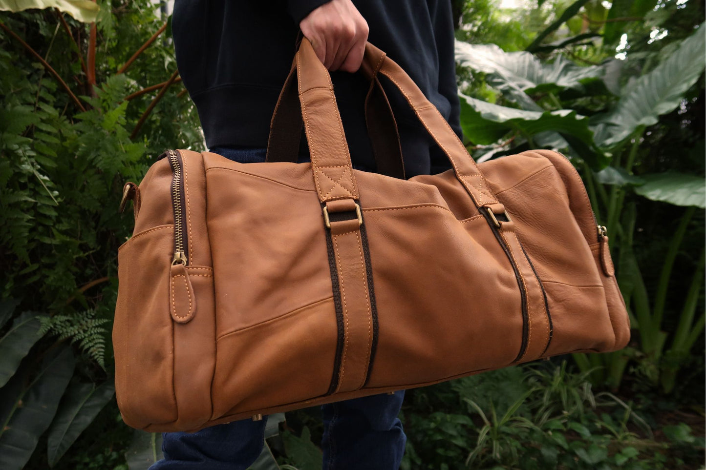 Unisex Women's and Men's genuine cowhide leather duffel travel bag