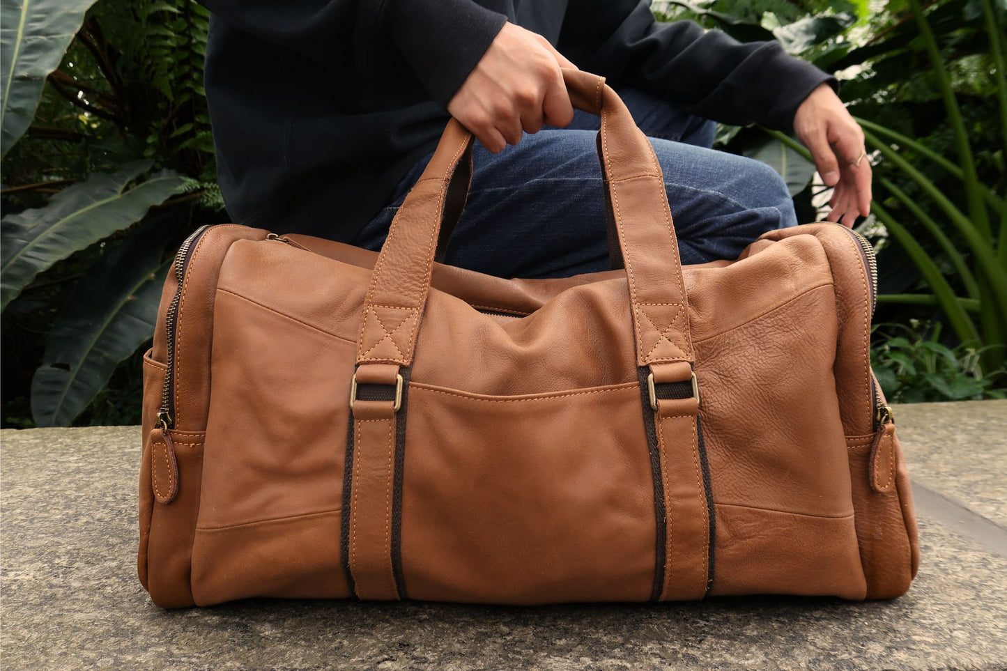Unisex Women's and Men's genuine cowhide leather duffel travel bag