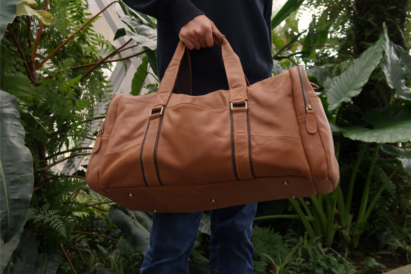Unisex Women's and Men's genuine cowhide leather duffel travel bag