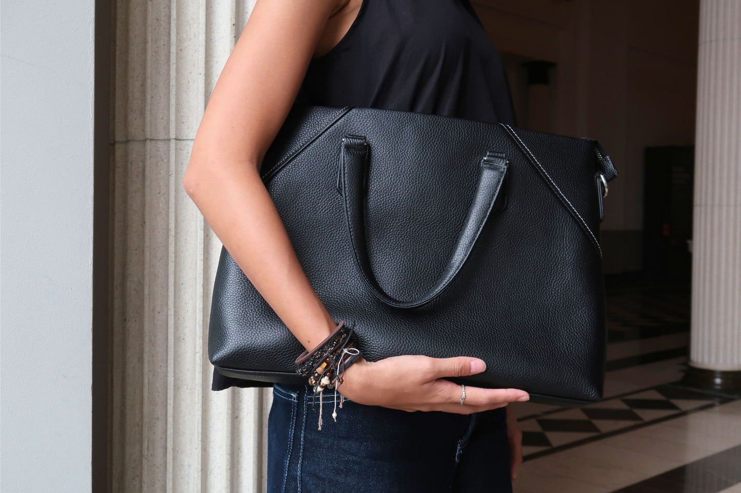 Unisex genuine cowhide leather slim briefcase laptop bag with sling Lev design