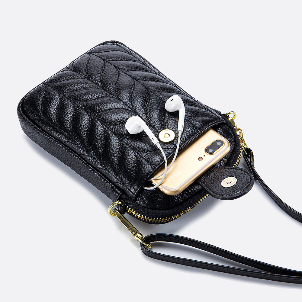 Women's genuine cowhide leather handphone bag Mirren Chevron design