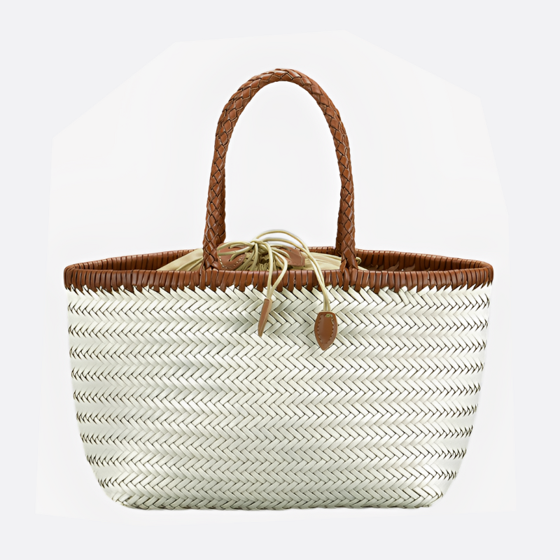 Women's handwoven genuine cowhide leather handbag Top Handle shopping tote
