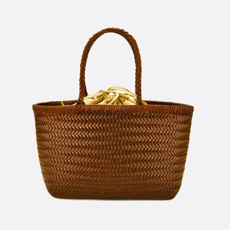 Women's handwoven genuine cowhide leather handbag Top Handle shopping tote