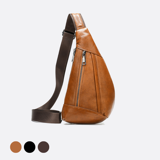 Unisex genuine cowhide leather fanny pack bag geometry design