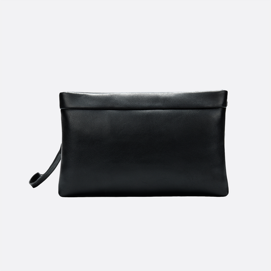 Unisex genuine cowhide leather hand clutch with wrist strap