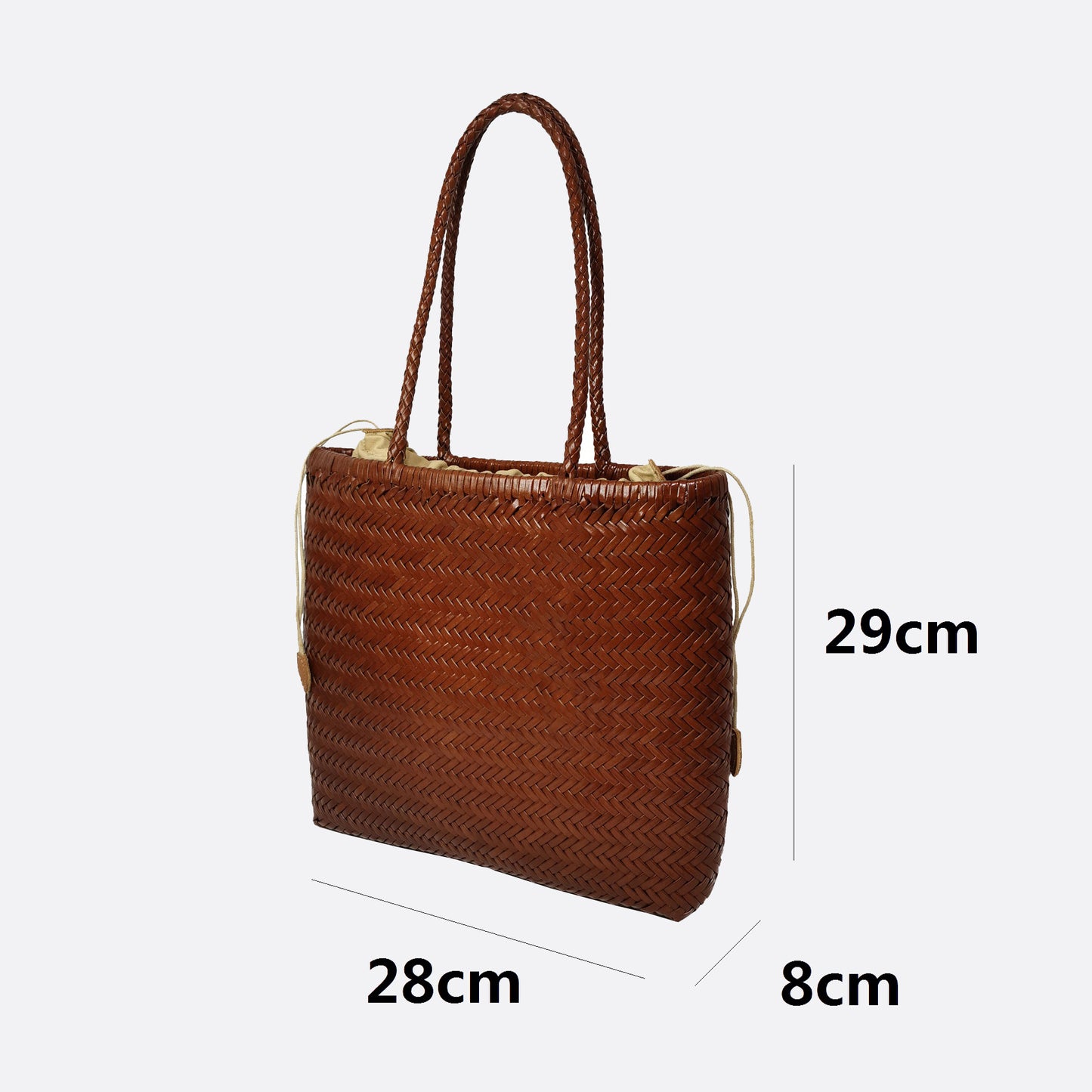 Women's handwoven genuine cowhide leather handbag Square tote