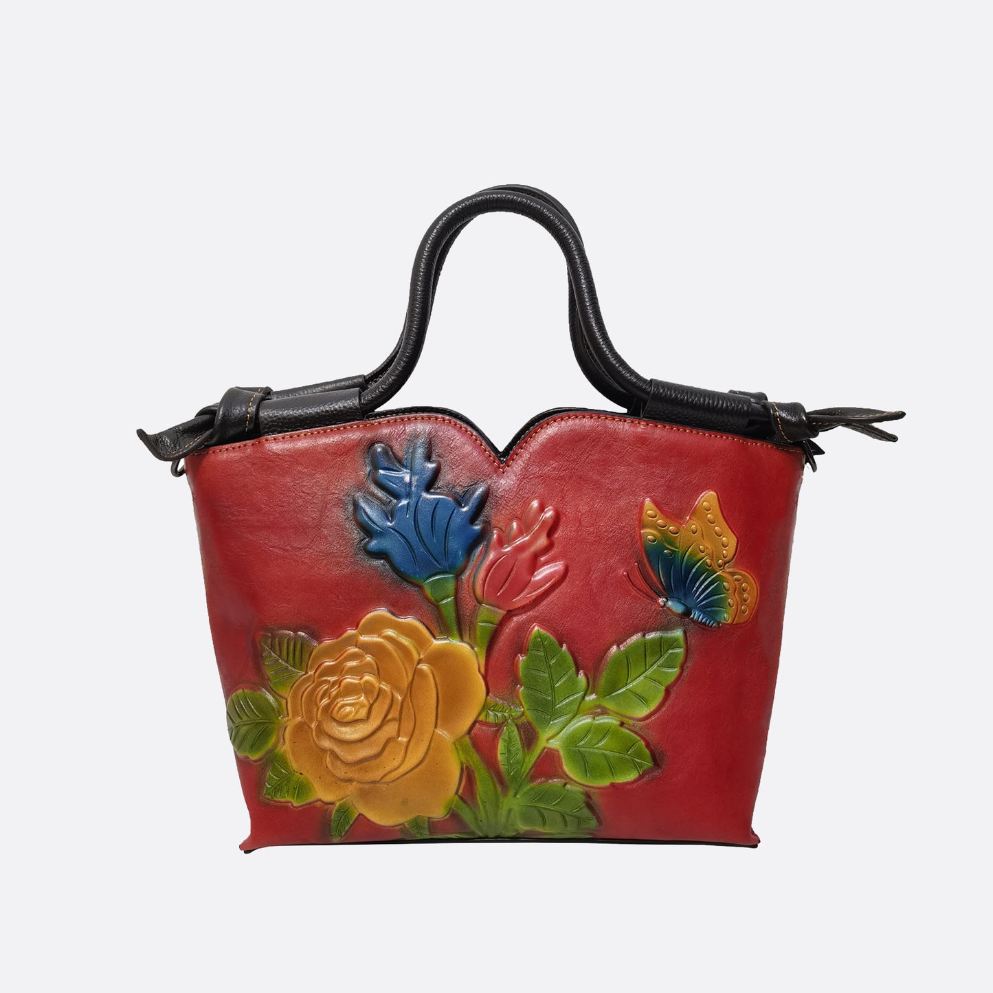 Women's embossed genuine cowhide leather handbag Ellipse design