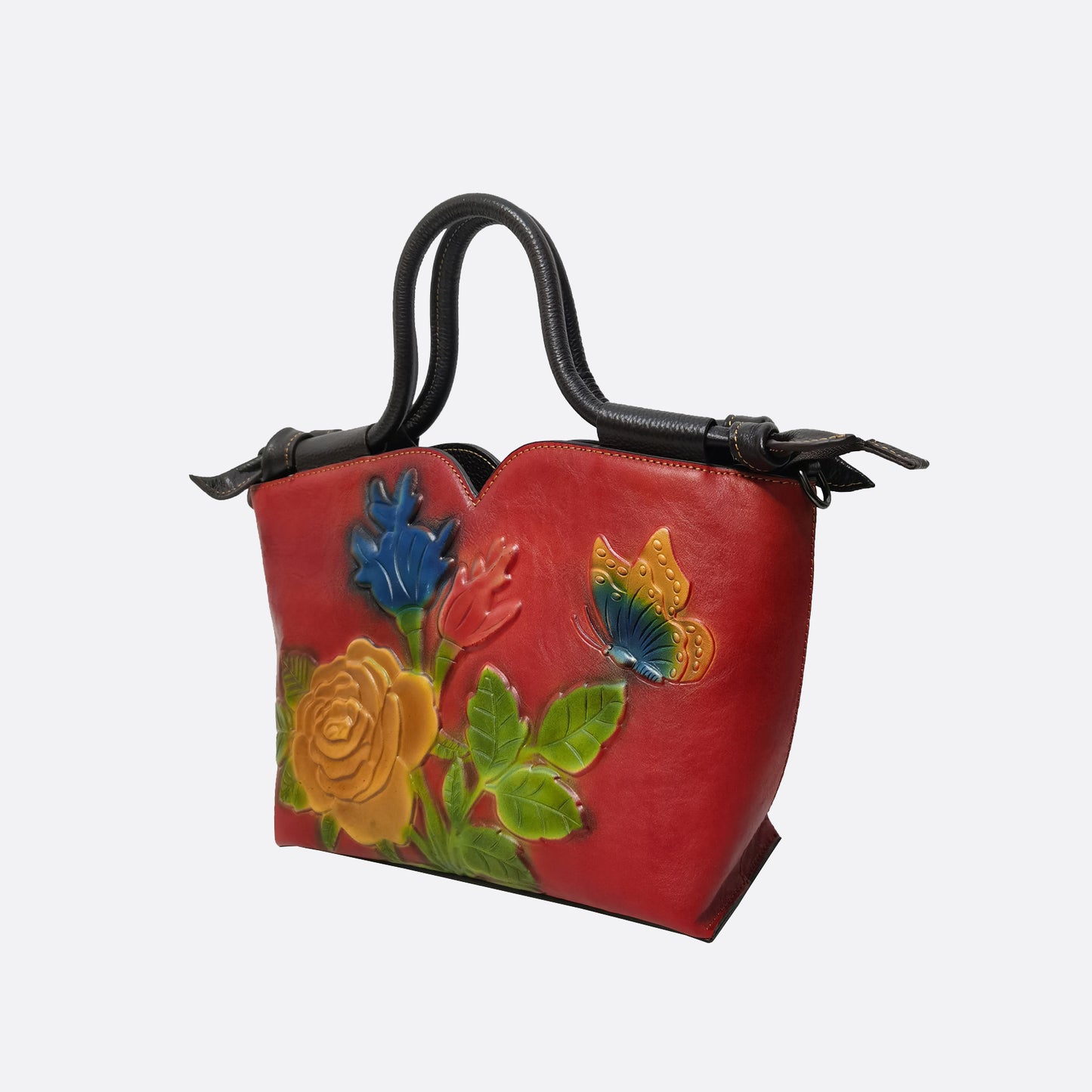 Women's embossed genuine cowhide leather handbag Ellipse design