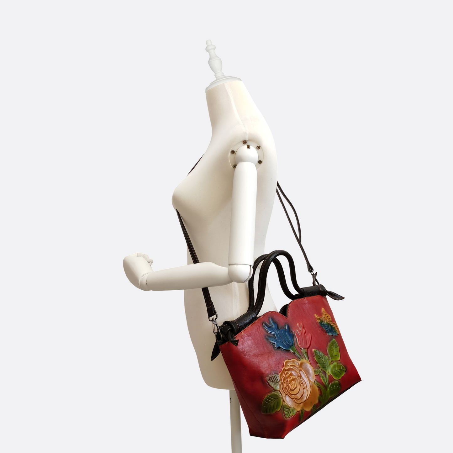 Women's embossed genuine cowhide leather handbag Ellipse design