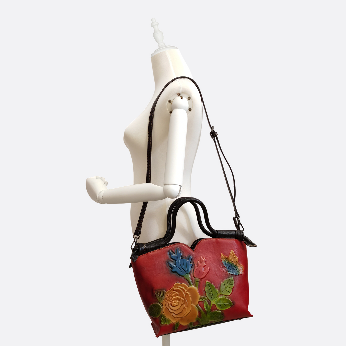 Women's embossed genuine cowhide leather handbag Ellipse design