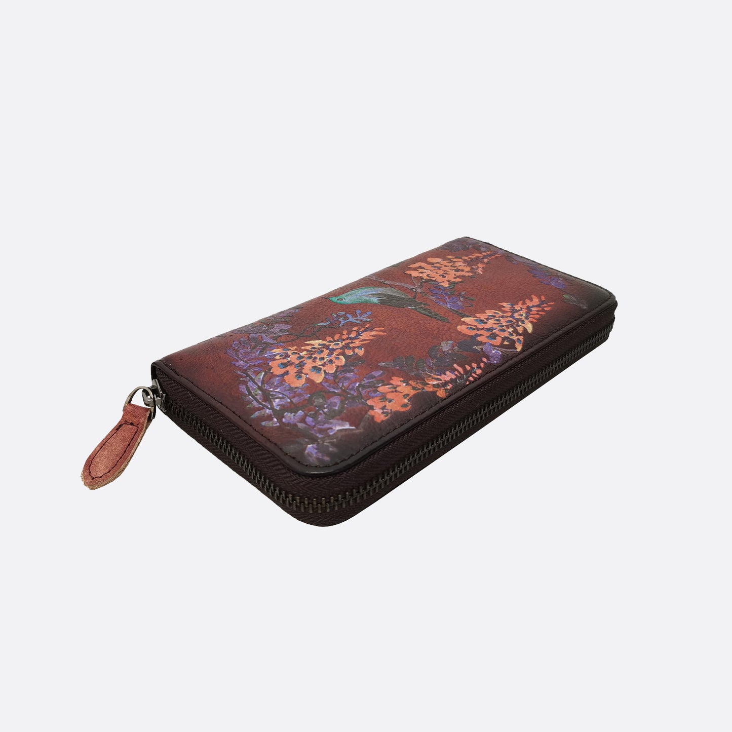 Women's genuine cowhide leather Painting design long wallet with wrist strap