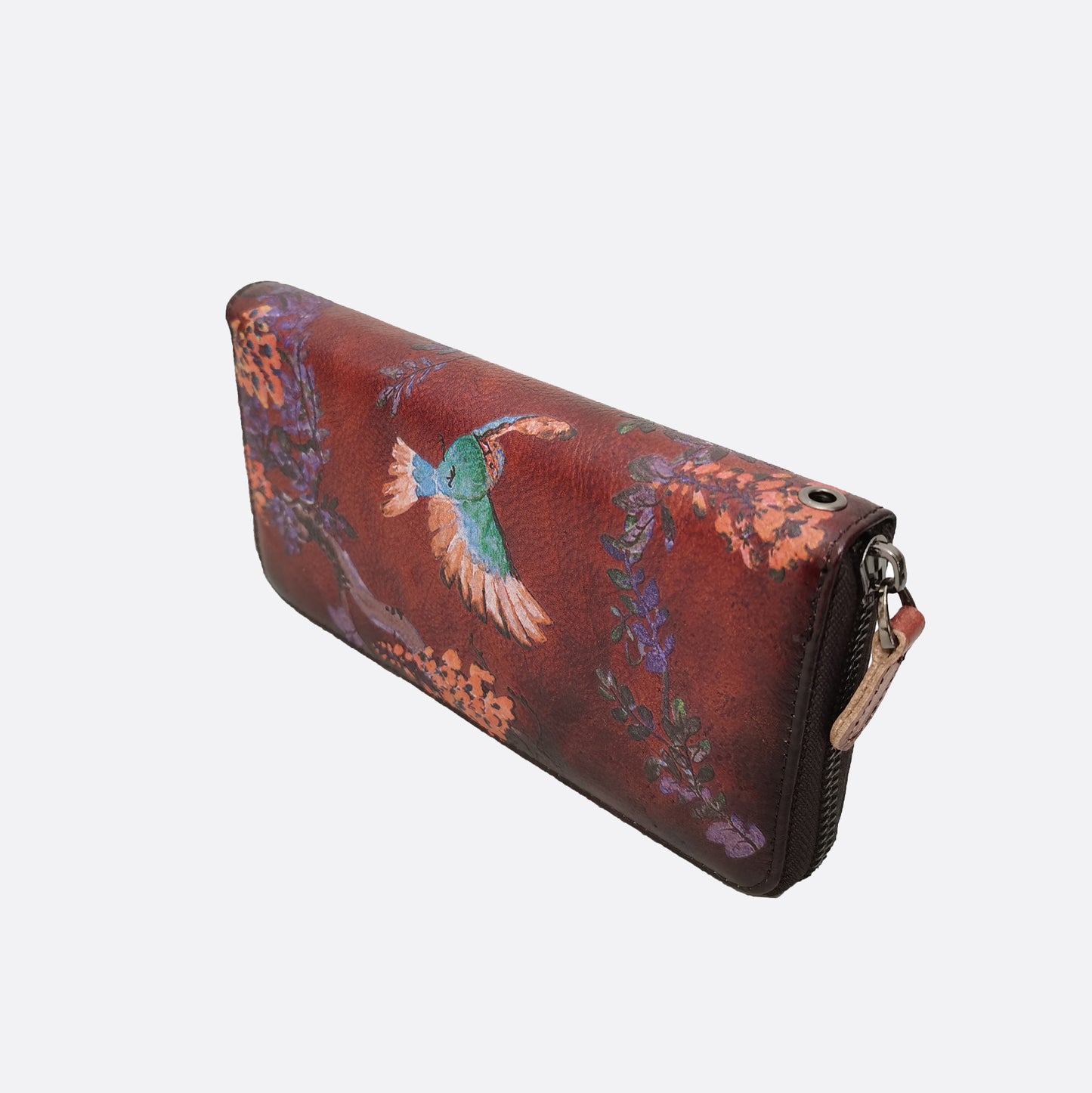 Women's genuine cowhide leather Painting design long wallet with wrist strap