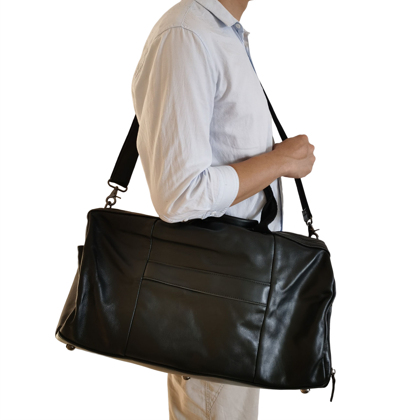 Unisex Women's and Men's genuine cowhide leather duffel travel bag cylinder design