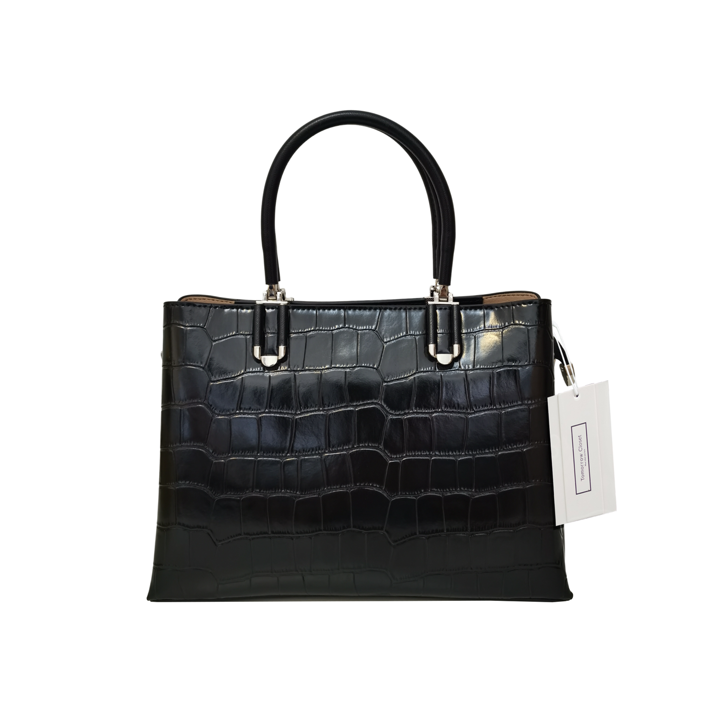 Women's genuine cowhide leather handbag Kunis design in crocodile print