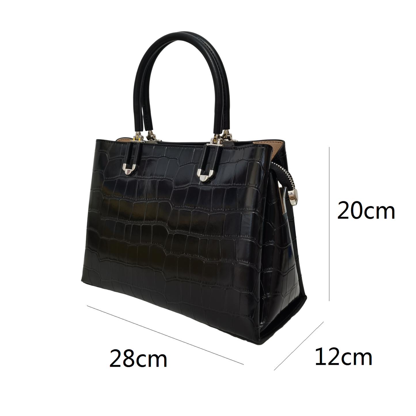 Women's genuine cowhide leather handbag Kunis design in crocodile print