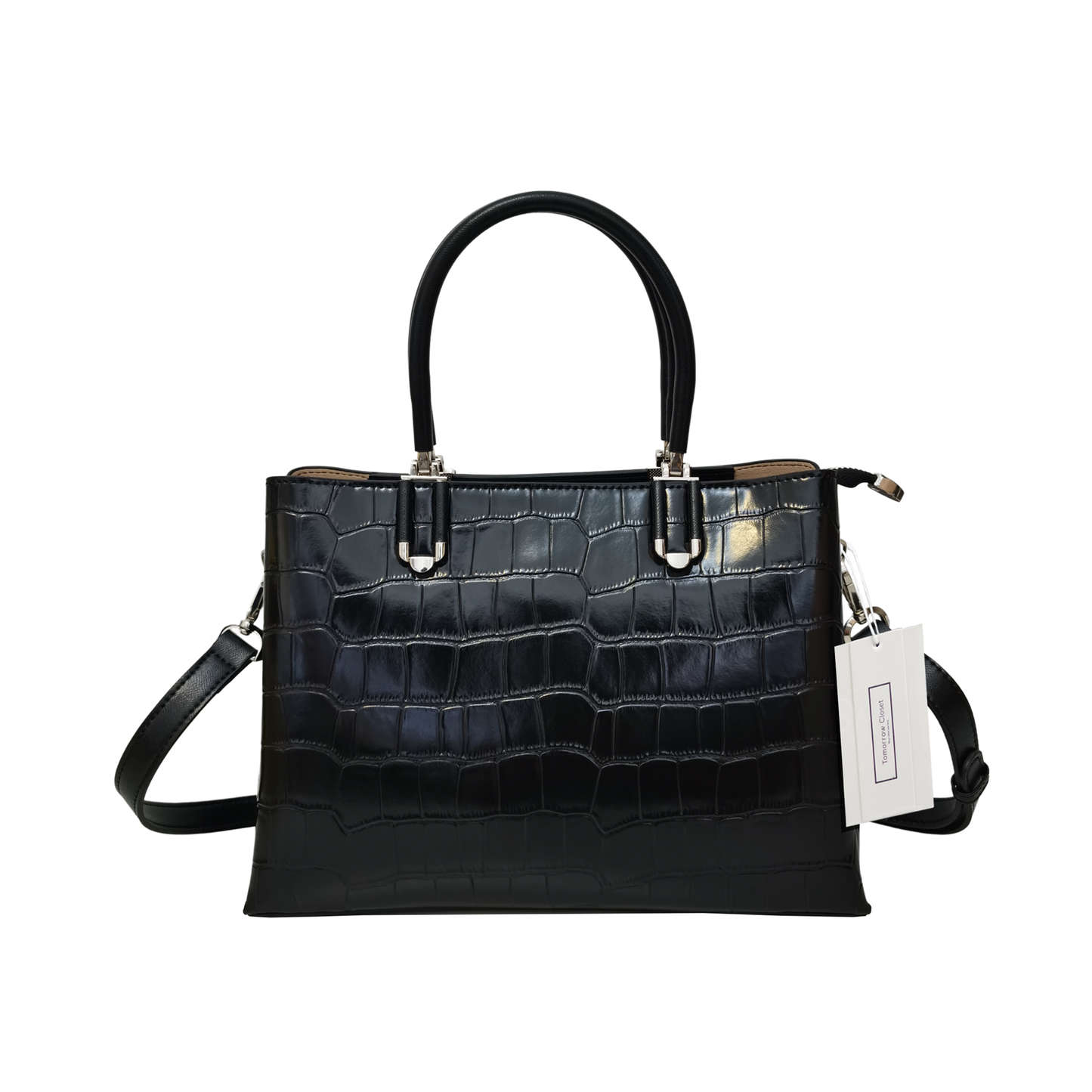Women's genuine cowhide leather handbag Kunis design in crocodile print