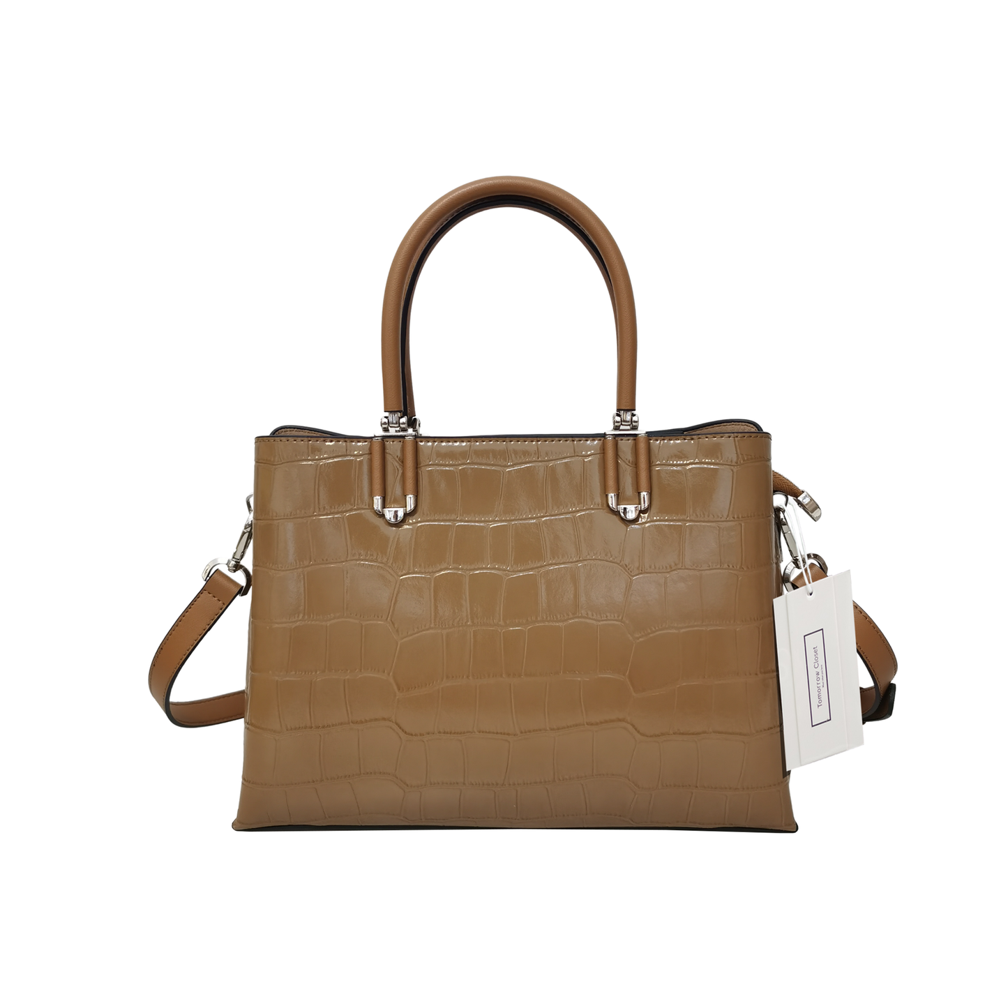 Women's genuine cowhide leather handbag Kunis design in crocodile print