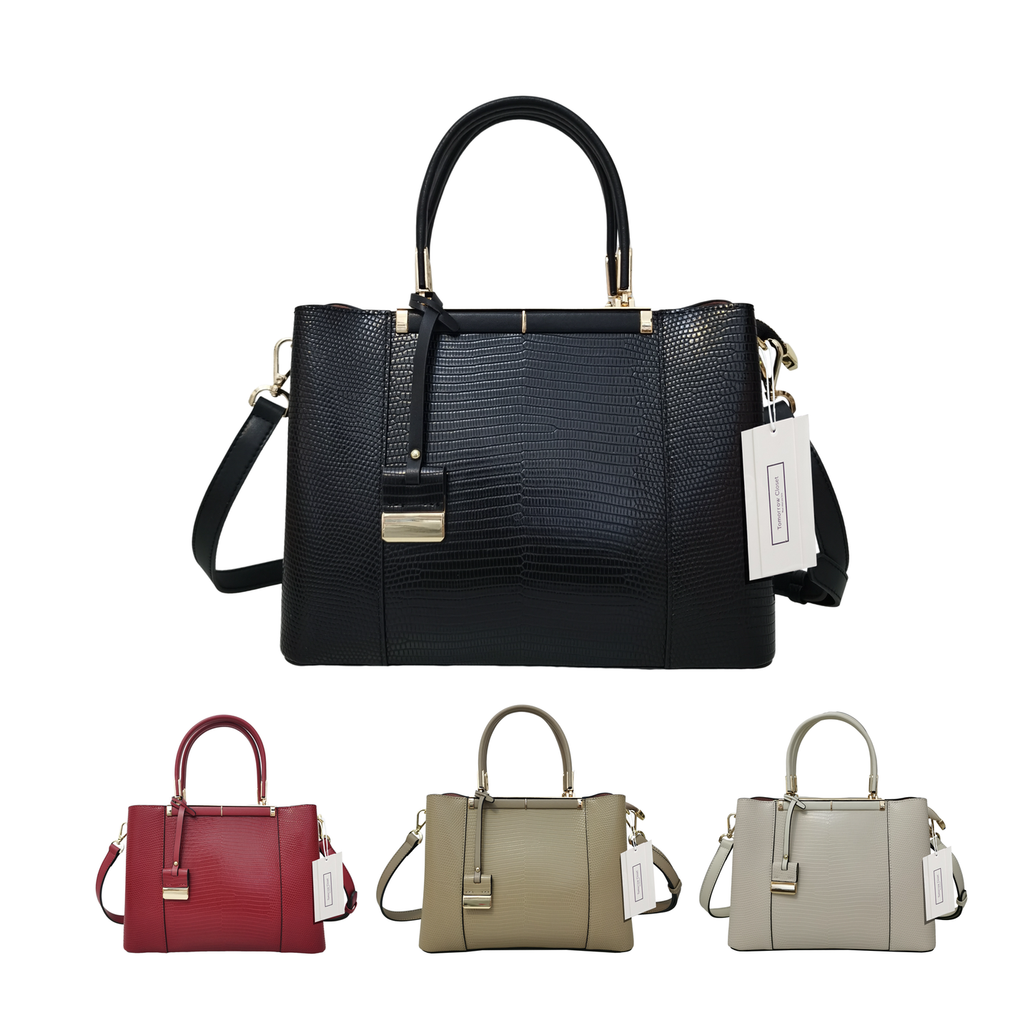 Women's genuine cowhide leather handbag Kunis design in lizard print