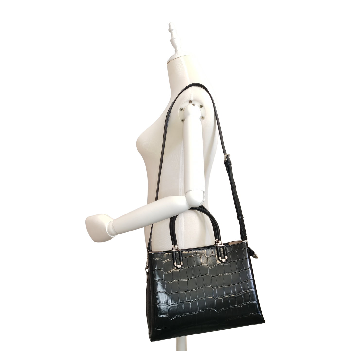 Women's genuine cowhide leather handbag Kunis design in crocodile print