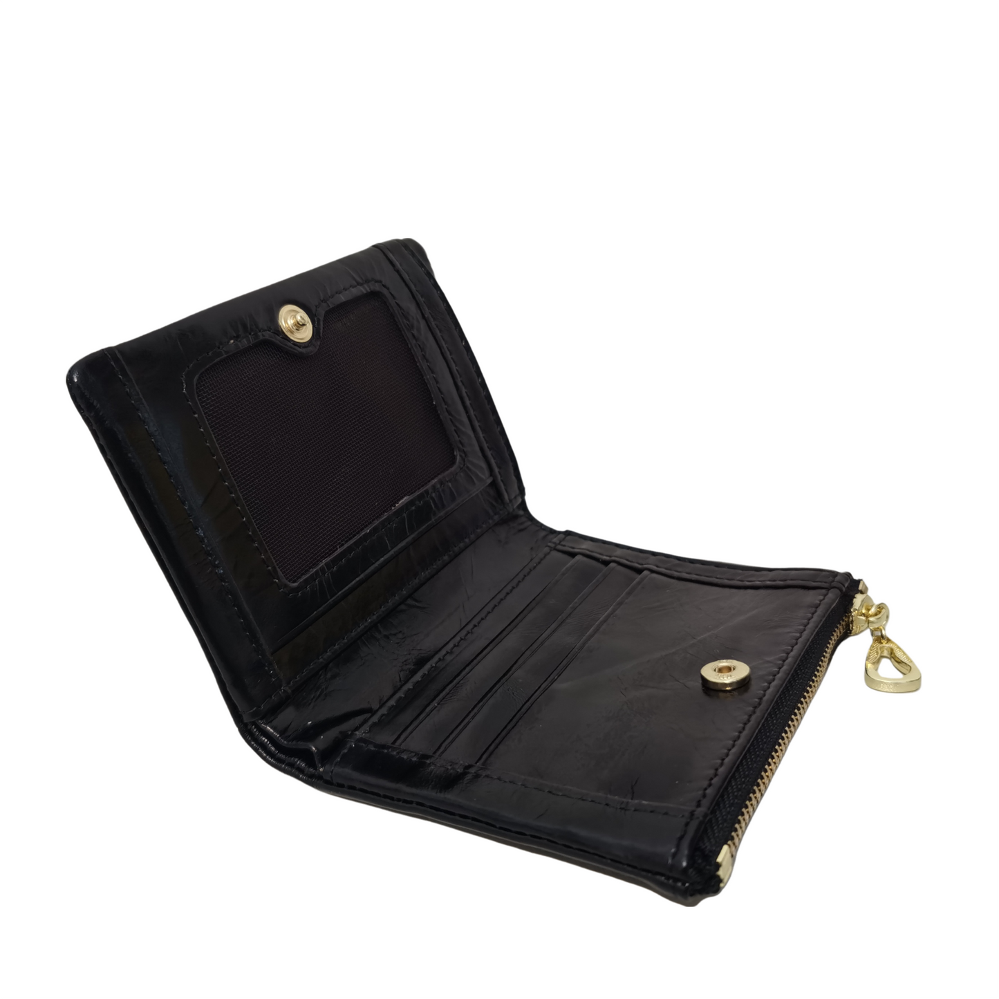 Women's genuine waxed cowhide leather short wallet/coin pouch Button design with zip