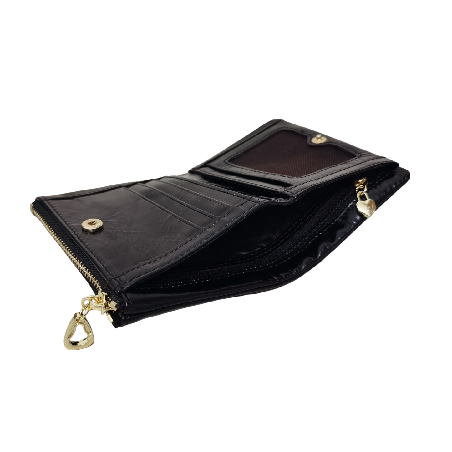 Women's genuine waxed cowhide leather short wallet/coin pouch Button design with zip