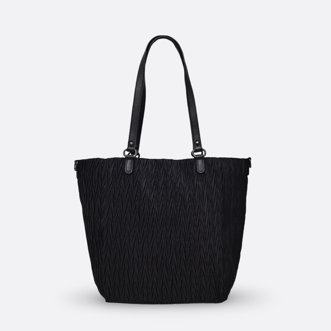 Women's nylon mix genuine cowhide leather Shopping Tote